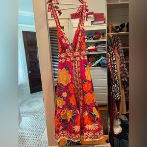 Farm Rio midi Sundress with buttons and tie straps!